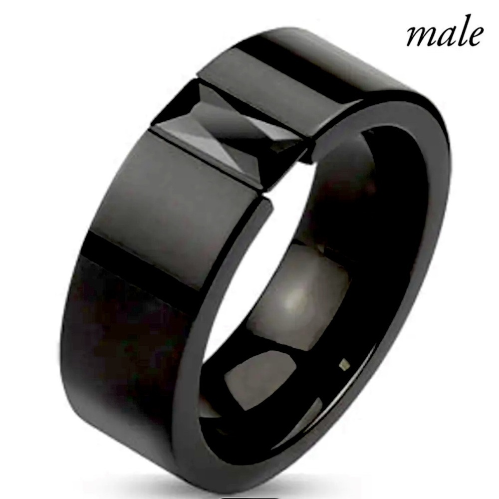 Men’s black ring size 7 synthetic cubic zirconium alloy stainless steel band